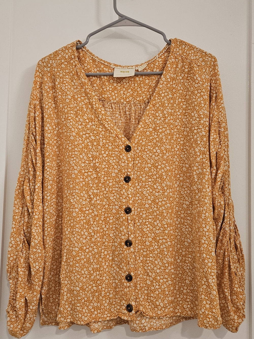Maeve Orange Floral Button-Front V-Neck Blouse
